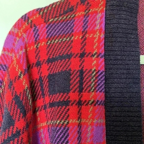 Ann Taylor purple red plaid  long cardigan - Picture 4 of 6